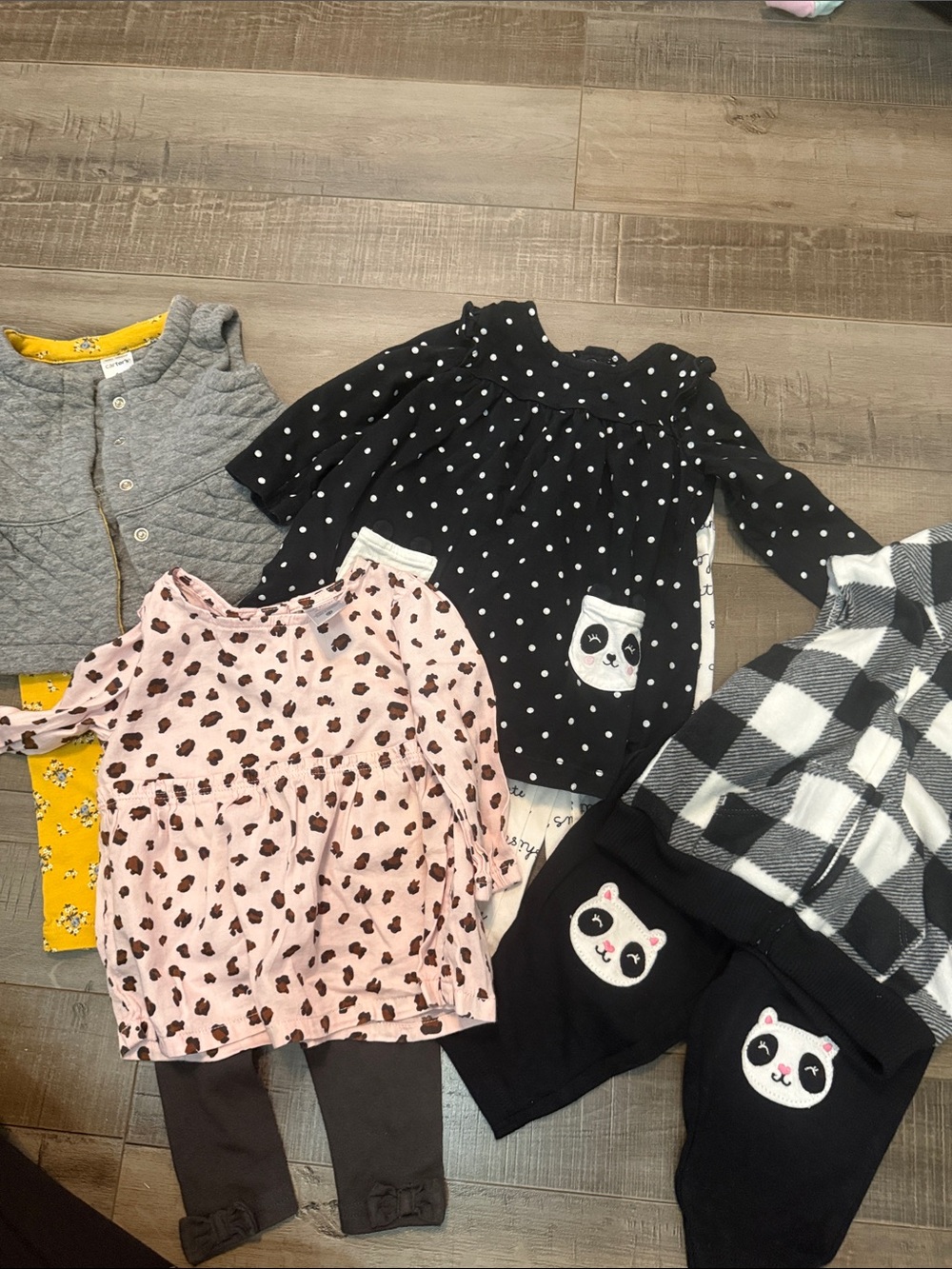 Carter's Black Polka Dot Long-Sleeve Pajama Top with Panda Pocket